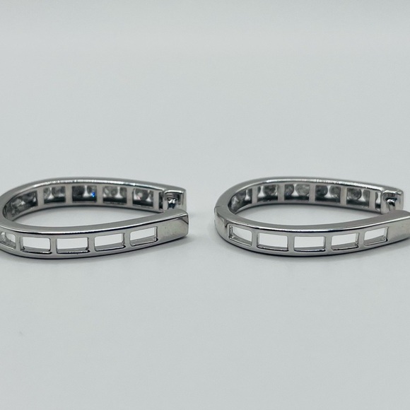 1.00 CT Channel Natural Diamond Sterling Silver Large Hoops - Picture 4 of 6